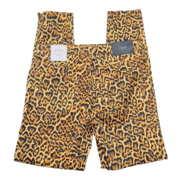 ZARA Women's Mid Rise Skinny Leopard Print Jeans Cotton Poly Stretch Size 36 - Picture 1 of 11